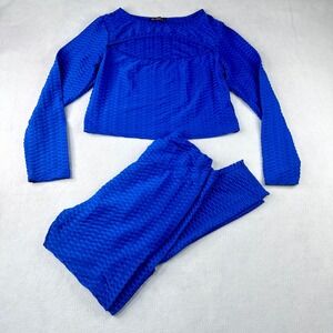 AQ-SPORT 2 Piece Activewear Set Womens 1X Blue Excellent Honeycomb Scrunch Butt